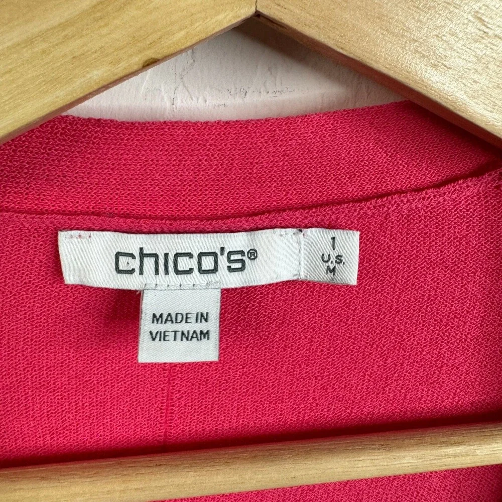 Chico's Women's Cardigan Sweater‎ Pink Cotton Blend Open Front Sz 1 Casual